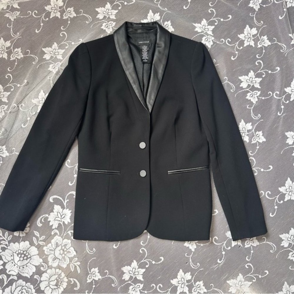 Lord & Taylor Tuxedo Leather Collar Black Blazer Sz 10